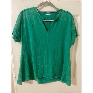 Jodifl Women's V-Neck Oversize Short Sleeve Shirt Green Size M Loose Fit